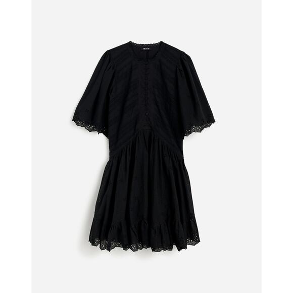 Madewell Cotton Eyelet Flutter Sleeve Mini Dress NU556 Black Size 12 NWT/FLAWED - Picture 5 of 6